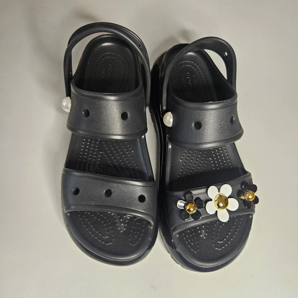 Crocs Classic Mega Crush Sandal Black Platform Floral Pearl Womens 9 Mens 7